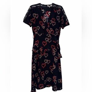 Sandro Black and Red Heart Print Dress